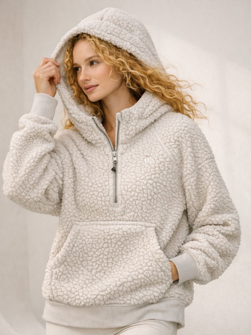 lululemon athletica Cream Sherpa Cropped Half-Zip Hoodie